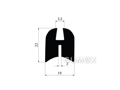 Pryžový profil tvaru "H", 22x18/5,5/2mm, 70°ShA, EPDM, -40°C/+100°C, černý